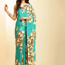 navyasa by liva Green Printed Saree With Unstitched Blouse-image-68