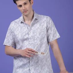 Crimsoune Club Grey Blended Slim Fit Floral Casual Shirt-picture-8