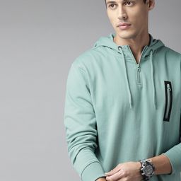 Roadster Men Sea Green Solid Hooded Sweatshirt-image-58