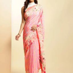 navyasa by liva Pink Printed Saree With Unstitched Blouse-picture-31