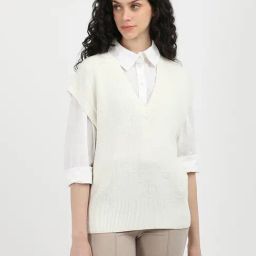 CALVIN KLEIN JEANS White Regular Fit Polyester V-Neck Sweater-Vest-picture-26