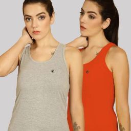 Friskers Grey & Orange Cotton Sports Tank Top - Pack Of 2-image-53