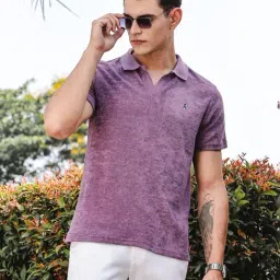 Thomas Scott Purple Regular Fit Textured Polo T-Shirt-image-74