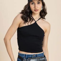 Moomaya Black Slim Fit Crop Top-image-84