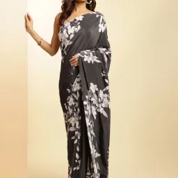 navyasa by liva Black Printed Saree With Unstitched Blouse-image-73