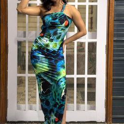 BAESD Women Abstract Printed One Shoulder Slits Maxi Dress-picture-6
