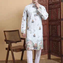House of Pataudi Printed Embroidered Cotton Straight Kurta-picture-49