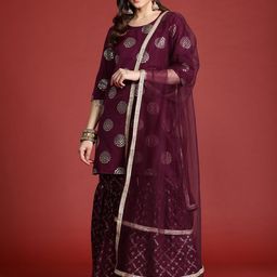 Anouk Tyohaar Foil Print Kurta with Sharara & Dupatta-image-64
