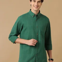 CAVALLO by Linen Club Green Contemporary Fit Check Shirt-image-54