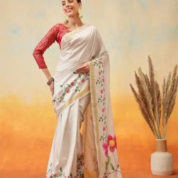 Silk Land Onam Special Printed Silk Ready To Wear Kasauv Saree-image-8