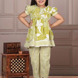 Cutiekins Girls Floral Printed Pleated Thread Work A-Line Kurta With Dhoti Pant-picture-17