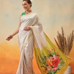 Silk Land Onam Special Printed Silk Ready To Wear Kasauv Saree-46