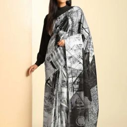 navyasa by liva Black Printed Saree With Unstitched Blouse-picture-16