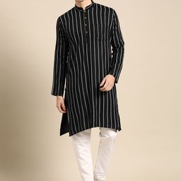 RAJUBHAI HARGOVINDAS Men Black & White Striped Pure Cotton Kurta-36