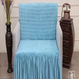 Fashion Throw Turquoise Blue Self Design Velvet 2 Seater Sofa Cover-image-98