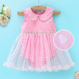 Mark & Mia Sleeveless Frock Style Onesie With Printed Net & Lace Detailing - Pink-image-74