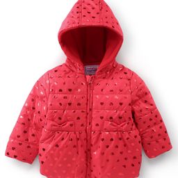 Babyhug Full Sleeves Hooded & Padded Jacket Foil Hearts Print- Red-image-98