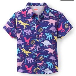 Babyhug 100% Cotton Half Sleeves Shirt Dinosaur Print - Purple-image-73