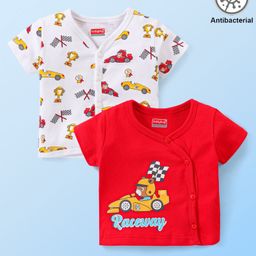 Babyhug 100% Cotton Antibacterial Sleeveless Front Open Vest Stripes & Bear Dot Pack of 2 - Multicolor-image-25