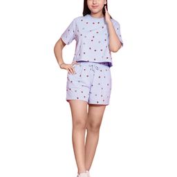 Lil Tomatoes Half Sleeves Mushroom Printed Cotton Jersey Knit Night Suit  -   Blue-image-83