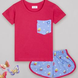 Sheer Love Single Jersey Knit Half Sleeves Cupcakes Printed Tee With Shorts - Fuschia Pink-image-91