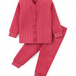 Babyhug Full Sleeves Front Open Thermal Wear Set - Coral-image-61