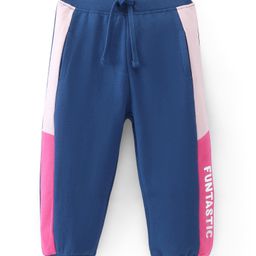 Babyhug Cotton Terry Full Length Lounge Pant with Side Text Print - Navy-image-48