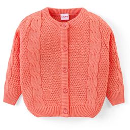 Babyhug Knit Full Sleeves Front Open Sweater with Cable Knit Design - Orange-image-36