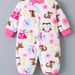 Kookie Kids Full Sleeves Animal Printed Winter Wear Quilted Romper - White-picture-35