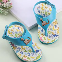 Babyoye Velcro Closure Flip Flops with Dino Applique - Blue-picture-21