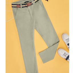 Pantaloons Junior Cotton Solid Trousers With Belt - Grey-image-18
