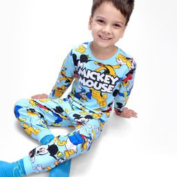 Babyhug Disney Single Jersey Knit Full Sleeves Night Suit with Mickey Mouse Print - Light Blue-picture-28