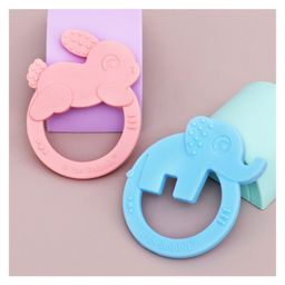 R for Rabbit Elephant Shaped Tiny Bites Zoobie Teether Pack of 2 - Blue & Pink-11