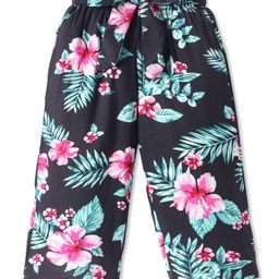 CrayonFlakes Floral Printed Belted Palazzo - Black-image-74