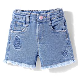 Babyhug Mid Thigh Washed Denim Shorts With Stretch & Text Print - Blue-image-81