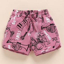 Biskid Cotton Mucical Instrument Printed Shorts - Mauve-image-15