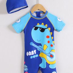 Mark & Mia Half Raglan Sleeves Legged Swimsuit With Dino Print - Blue-image-13