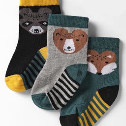 Cute Walk by Babyhug Knit Ankle Length Anti Bacterial Socks with Animal Design & Stripes Pack of 3 - Multicolor-image-77