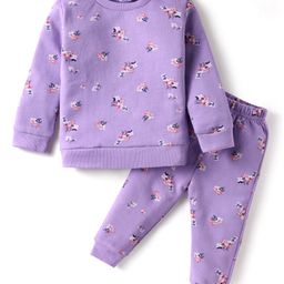 Simply Looper Knit Full Sleeves Co-ords Night Suit With Floral Print - Lavender-image-98