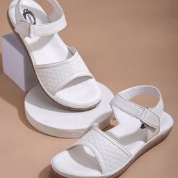 Shoetopia Star Designed Velcro Closure Doctor Sole Sandals - White-image-79