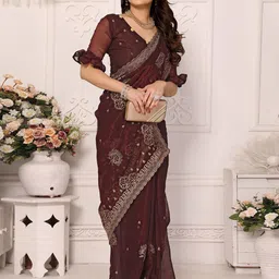 Nirmohi Fashion Ethnic Motifs Embroidered Pure Silk Saree-image-61