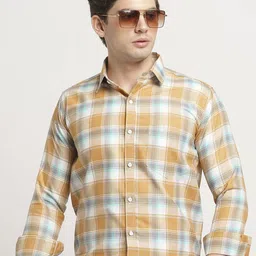 TRYBUY.IN Men Standard Spread Collar Tartan Checked Cotton Casual Shirt-picture-3
