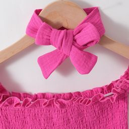 Kookie Kids Flutter Sleeves Solid Top & Shorts Set with Pleated Detailing - Fuchsia image 3