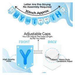 Wobbox First Tooth Banner, I Got My First Tooth Banner, I Got My First Tooth Decoration Items Blue-Pack Of 1 image 3