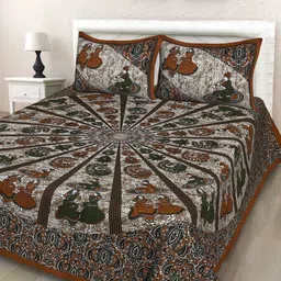 Myntra Elegant Homes Ethnic Motifs 144 TC Queen Cotton Bedsheet with 2 Pillow Covers-image-55