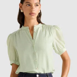 Forever New Women Solid Mandarin Collar Top-36