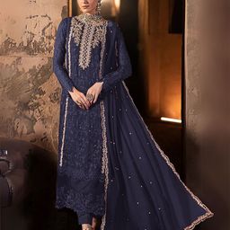 ODETTE Floral Embroidered Thread Work Georgette Semi-Stitched Dress Material-image-61