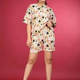 SAKARMAA Conversational Printed Round Neck T-Shirt With Shorts-45