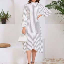 all about you Striped Tie-Up Neck A-Line Midi Dress-picture-30