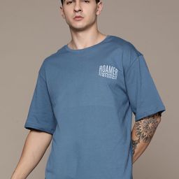 The Roadster Lifestyle Co. Oversized Fit Drop-Shoulder Sleeves Printed Detail Pure Cotton T-shirt-image-102